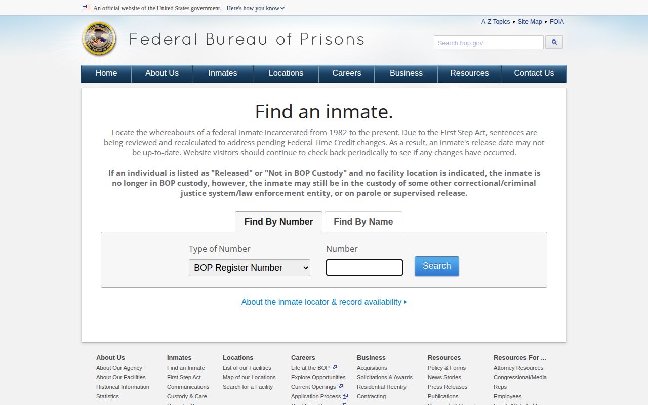 BOP released status example for a federal release linked to Hampden County
