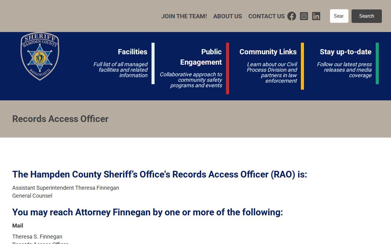 HCSO records request route for Hampden County release records
