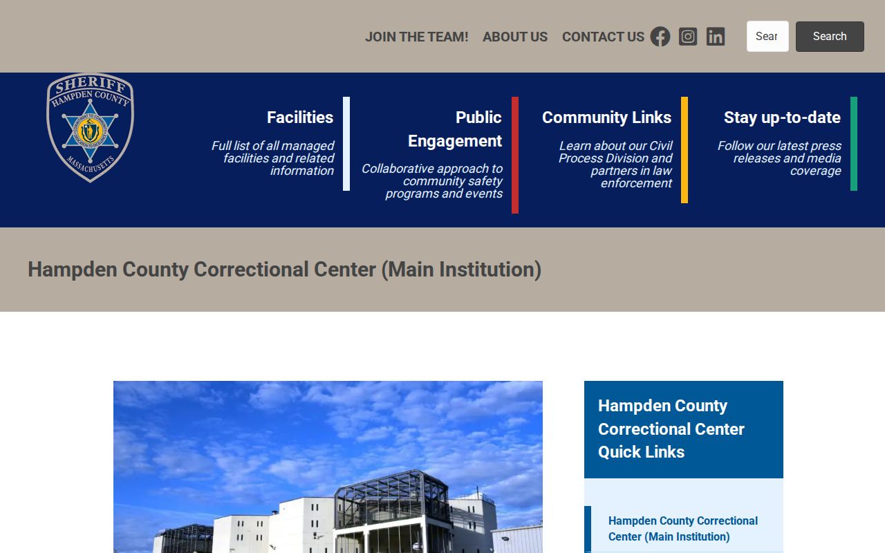 Hampden County Correctional Center Main Institution release and facility page