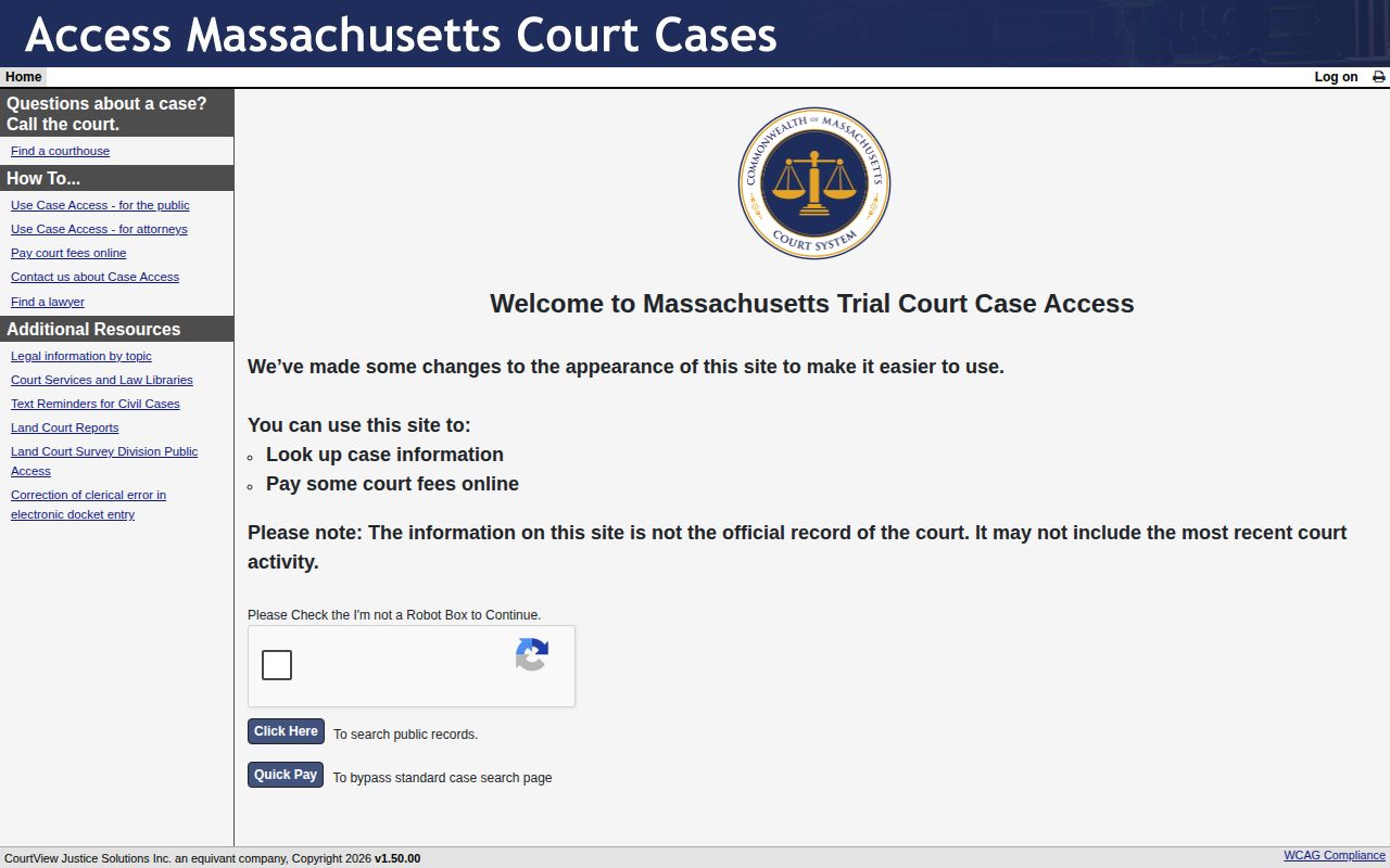 MassCourts search for Hampden County 72-hour release verification