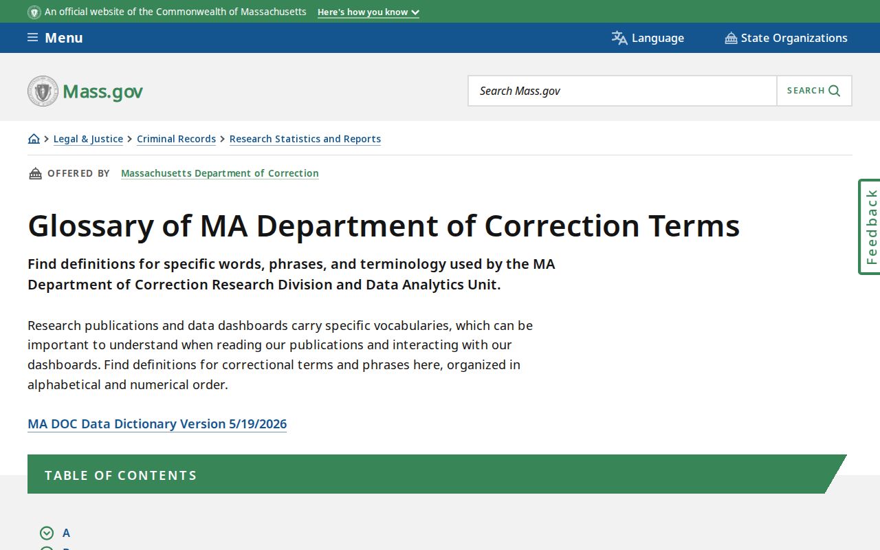 Massachusetts glossary for Hampden County projected release date terms