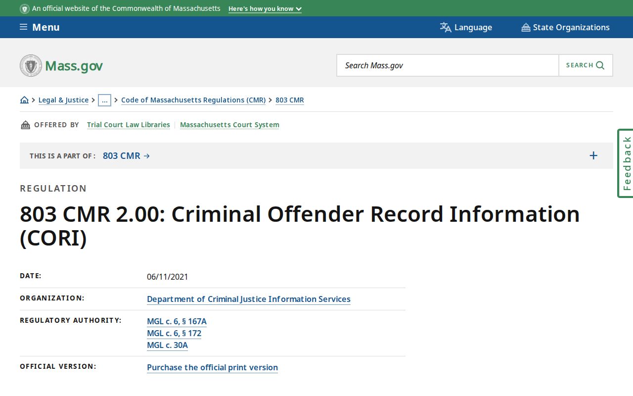 Massachusetts CORI rule for Hampden County release mugshots